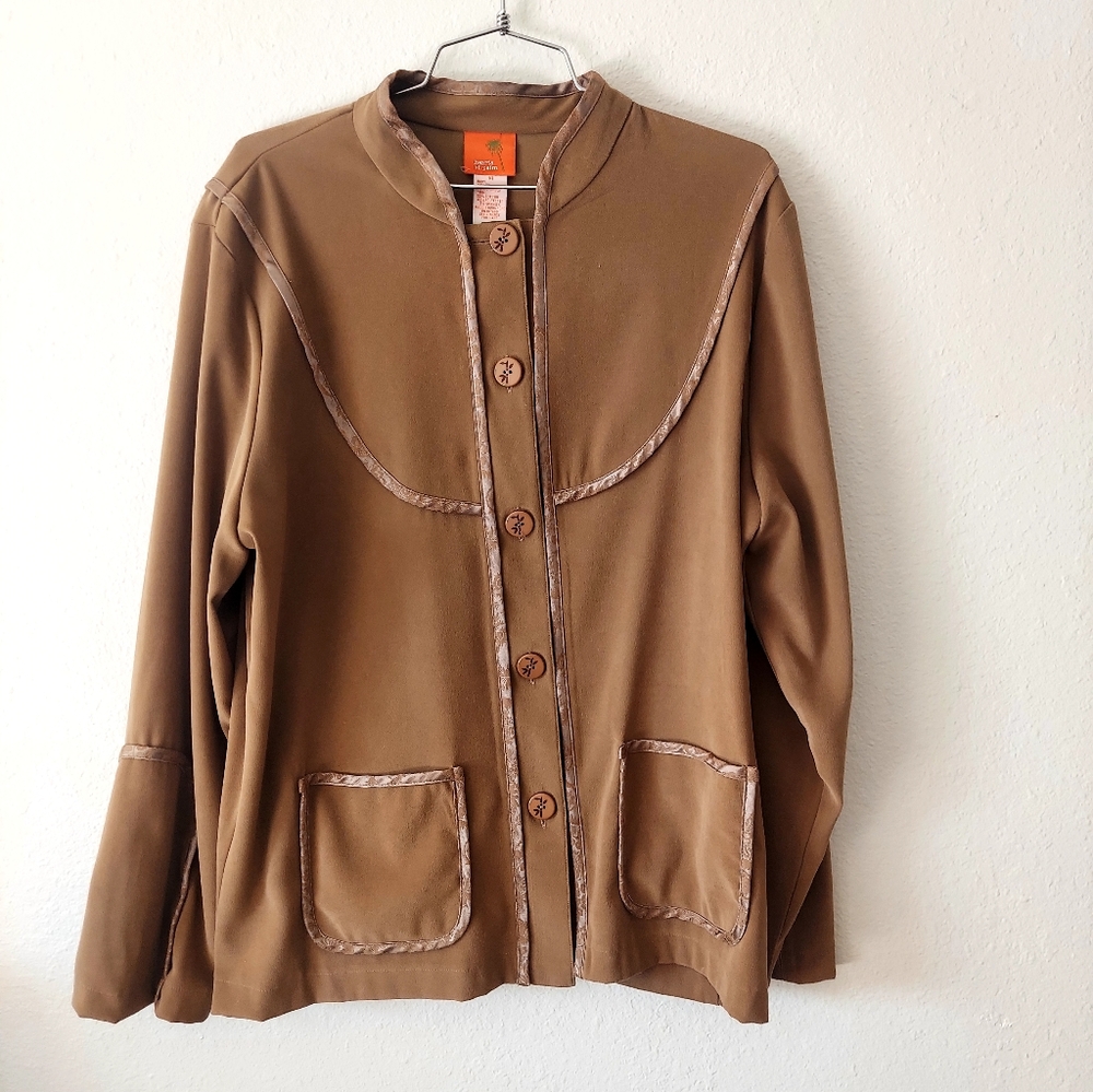 Hearts Of Palm Women's Size 14 Brown Buttoned Jacket With Pockets Long Sleeve